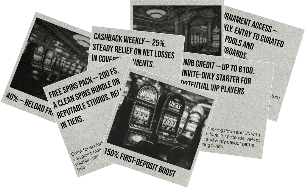Stack of cards showing different casino bonuses and welcome offers